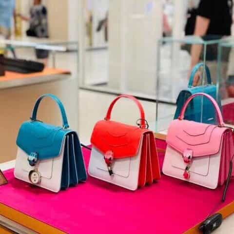 BVLGARI宝格丽玛瑙白和火烈鸟小牛皮手提包38329