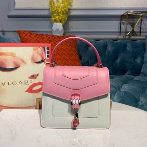 BVLGARI宝格丽玛瑙白和火烈鸟小牛皮手提包38329