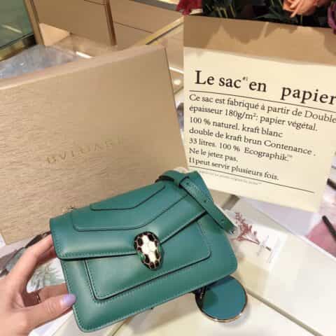 芯片款BVLGARI宝格丽祖母绿意大利小牛皮双层单肩斜挎包289672