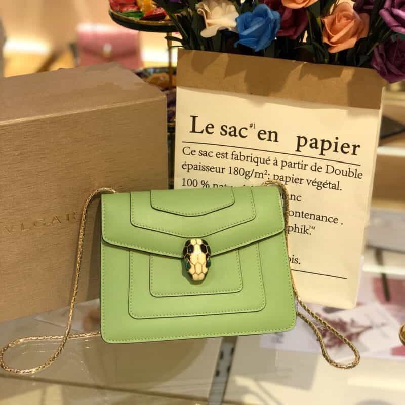 BVLGARI宝格丽薄荷绿小牛皮单肩斜挎包61879