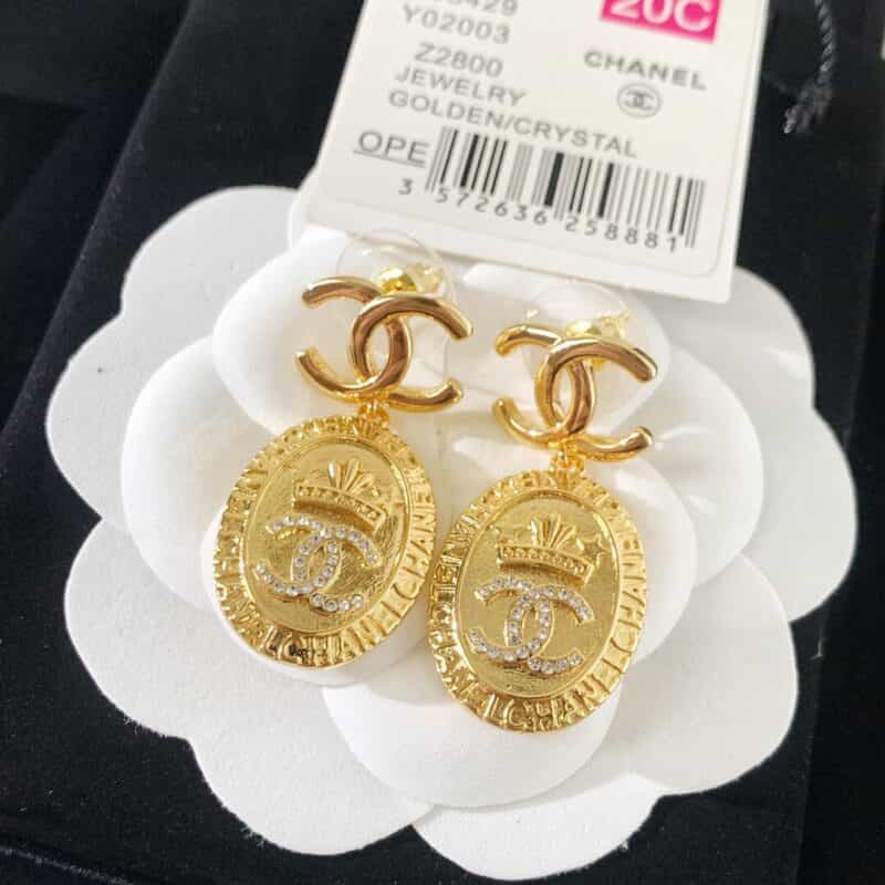 新款 CHANEL香奈儿金色双c皇冠耳钉耳环