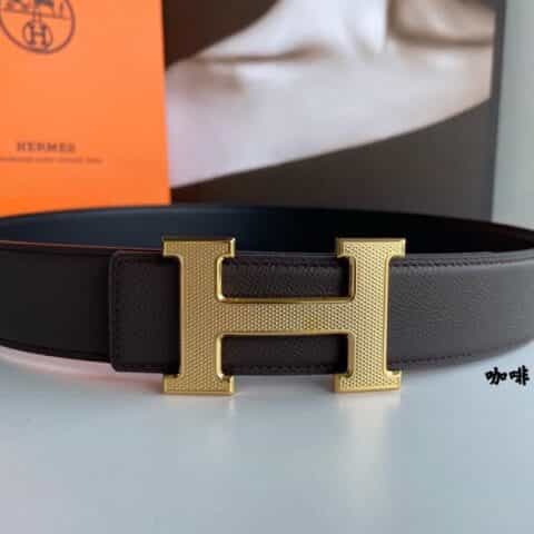 Hermes爱马仕   原版皮手掌纹理精钢米字焊点金属扣男款3.8cm腰带