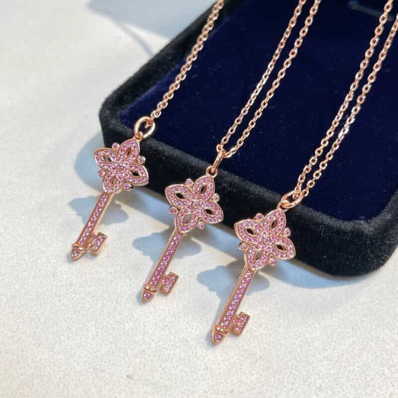 Tiffany&co 蒂芙尼粉钻四叶草钥匙项链