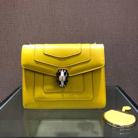 BVLGARI宝格丽雏菊黄小牛皮“Serpenti Forever ”系列单肩斜挎包61879