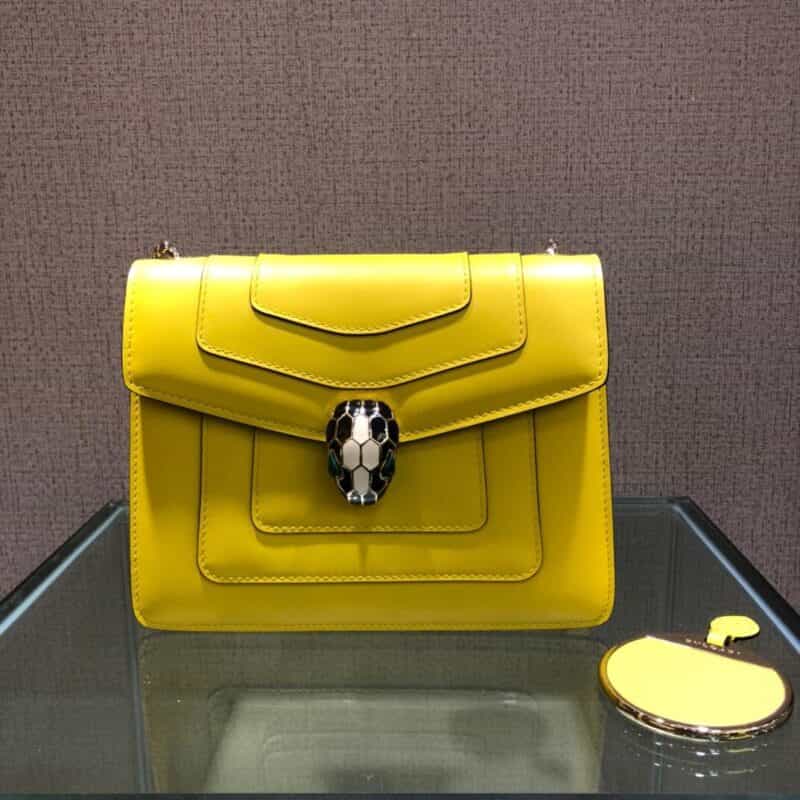 BVLGARI宝格丽雏菊黄小牛皮“Serpenti Forever ”系列单肩斜挎包61879