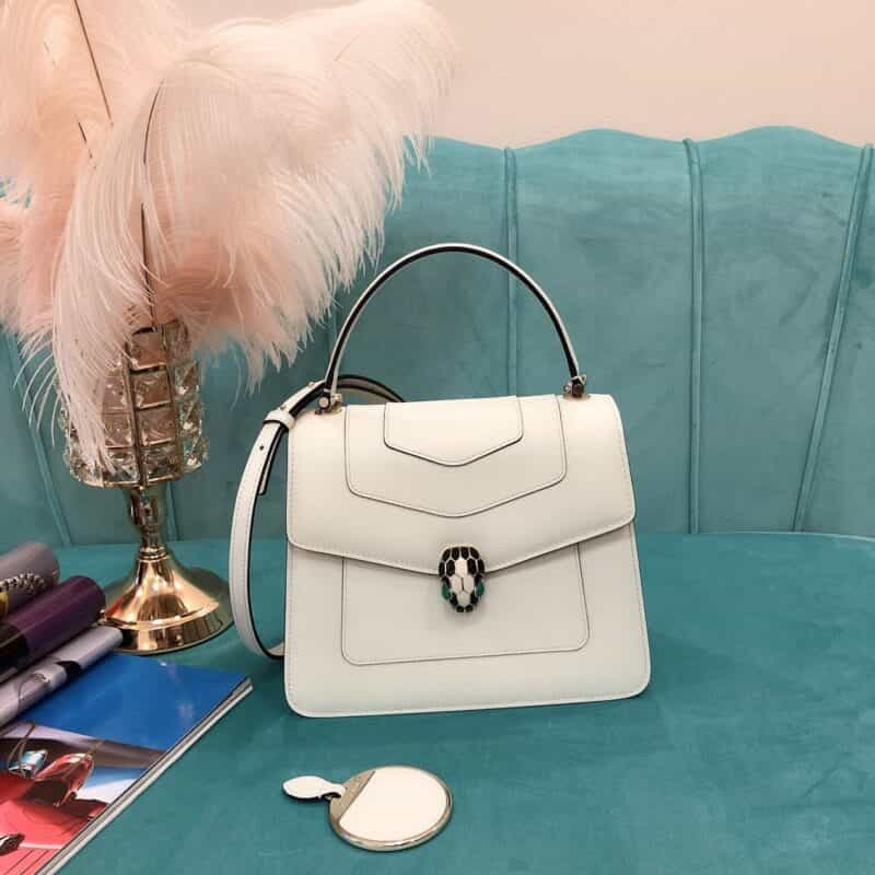 BVLGARI宝格丽玛瑙白意大利小牛皮手提包289835