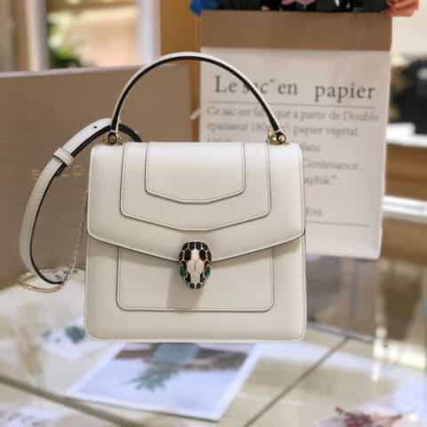 BVLGARI宝格丽玛瑙白意大利小牛皮手提包38329