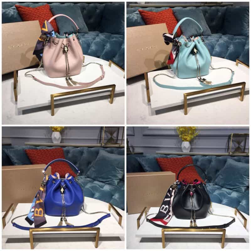 BVLGARI宝格丽进口柔软小牛皮黑玫蛇头水桶包287436