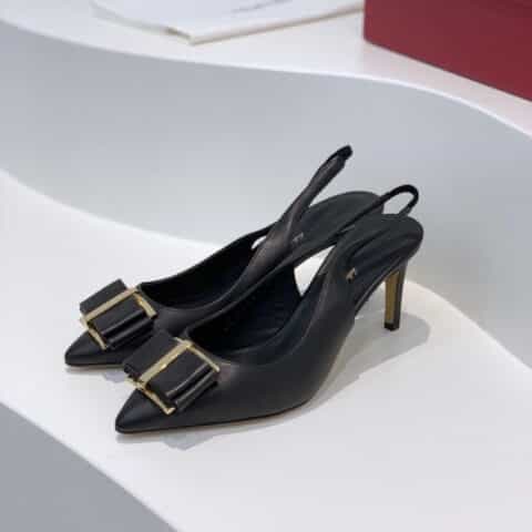 SF salvatore Ferraga*o  菲拉*慕最新款尖头叠层蝴蝶结中跟细跟后空凉鞋
