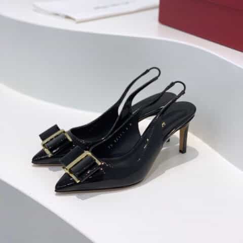 SF salvatore Ferraga*o  菲拉*慕最新款尖头叠层蝴蝶结中跟细跟后空凉鞋