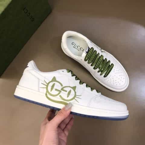 Nike & Gu～r  小牛皮拼牛仔帆布制成联名系带低帮休闲运动鞋