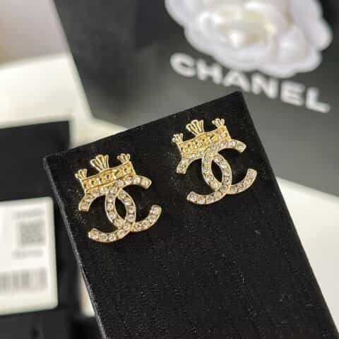 新款 CHANEL香奈儿双c皇冠耳钉耳环