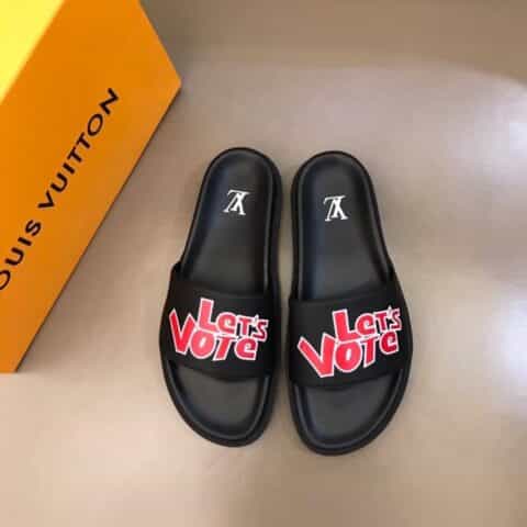 LV/路易威登    头层小牛皮材质新品男士拖鞋
