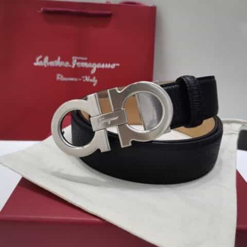 Salvatore Ferragamo菲拉格慕  精致金属拉丝扣头头层牛皮纹理3.5cm男士腰带