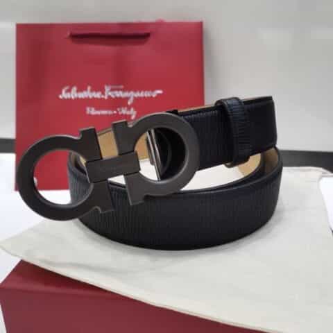 Salvatore Ferragamo菲拉格慕  精致金属拉丝扣头头层牛皮纹理3.5cm男士腰带