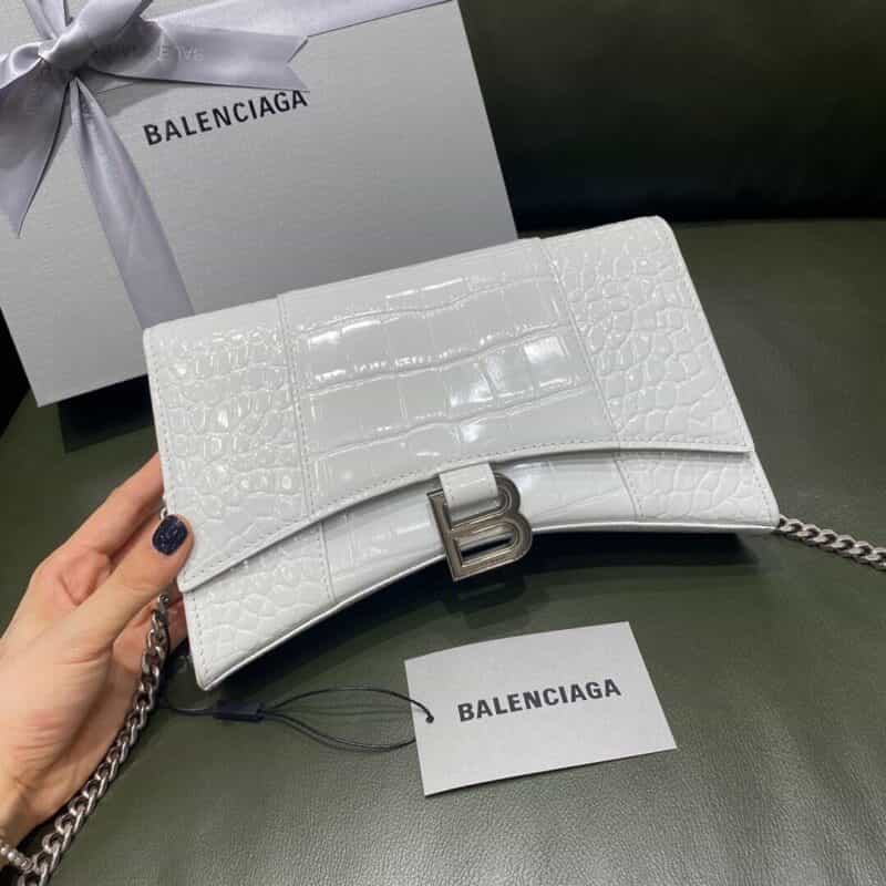 Balenciaga Hourglass 23 链条款沙漏包 644973鳄鱼纹白色银扣