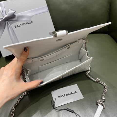 Balenciaga Hourglass 23 链条款沙漏包 644973鳄鱼纹白色银扣
