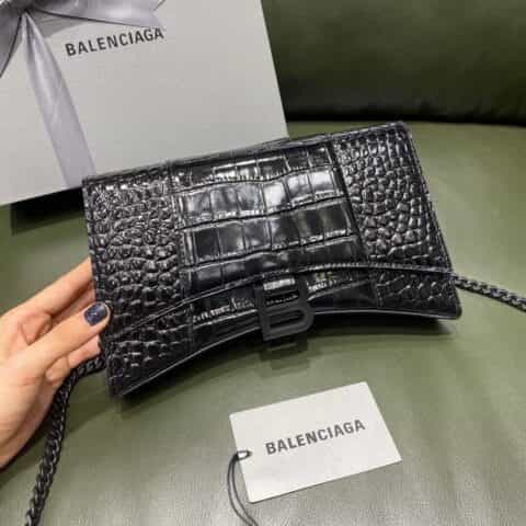 Balenciaga Hourglass 22 链条款沙漏包 644973鳄鱼纹黑色黑扣