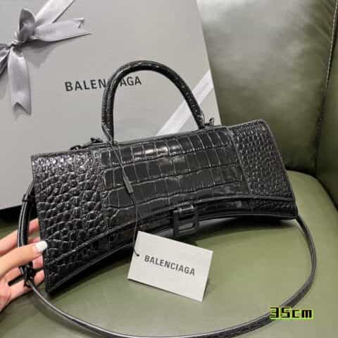 Balenciaga Hourglass Plus加长版沙漏包 654946鳄鱼纹黑色黑扣