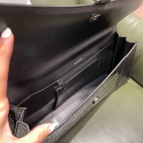 Balenciaga Hourglass Plus加长版沙漏包 654946鳄鱼纹黑色黑扣