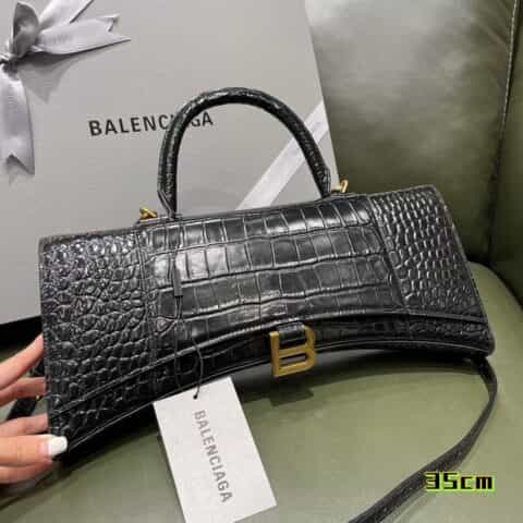 Balenciaga Hourglass Plus加长版沙漏包 654946鳄鱼纹黑色金扣