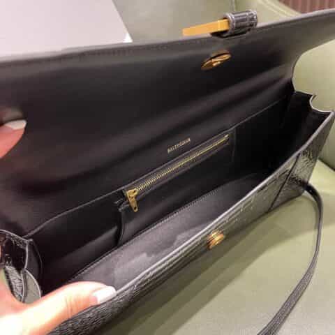 Balenciaga Hourglass Plus加长版沙漏包 654946鳄鱼纹黑色金扣