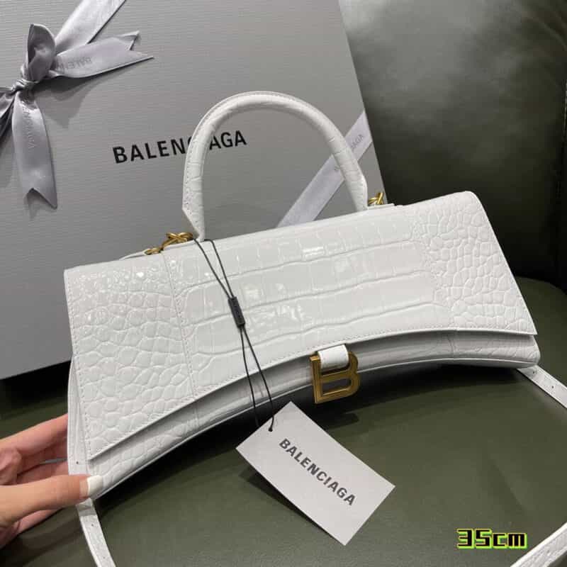 Balenciaga Hourglass Plus加长版沙漏包 654946鳄鱼纹白色金扣