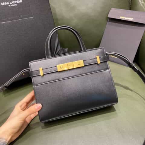 Saint laurent Ysl Manhattan Nano牙签纹手提包 593741黑色