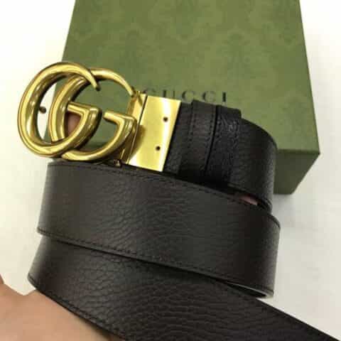 Gucci古驰    G字旋转金属夹扣头层牛皮荔枝纹理腰带37mm