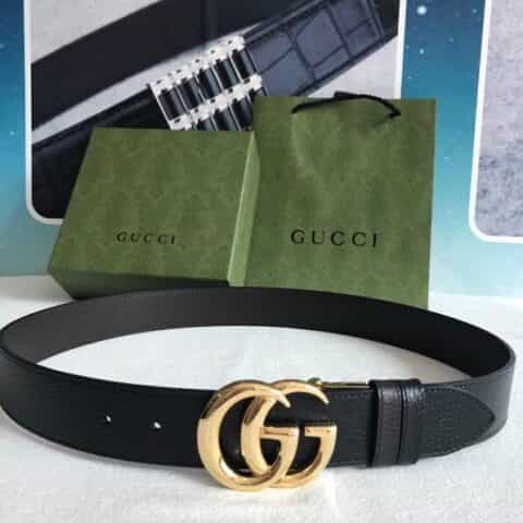 Gucci古驰  G字旋转金属夹扣头层牛皮荔枝纹理37mm