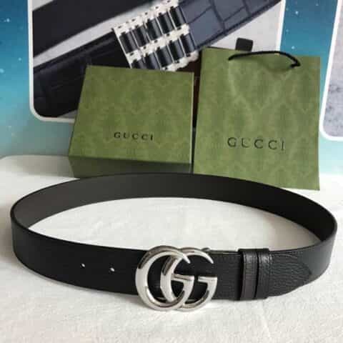 Gucci古驰  G字旋转金属夹扣头层牛皮荔枝纹理37mm