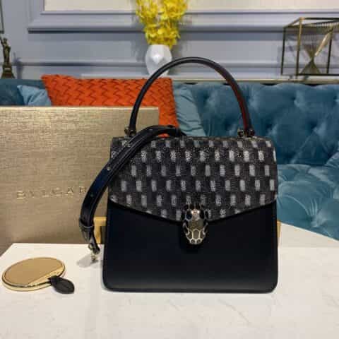 BVLGARI宝格丽几何珍珠鱼皮SERPENTI FOREVER 系列手提包38329