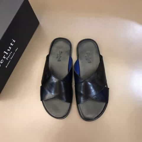 Berluti伯鲁提   进口头层牛皮高端真皮大底夏季男士拖鞋