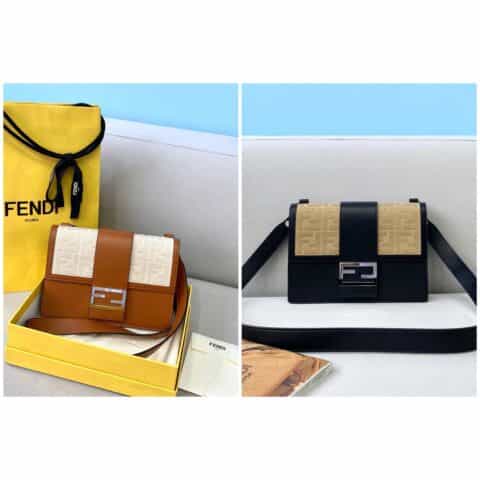 FENDI芬迪小牛皮帆布baguette斜挎包8375