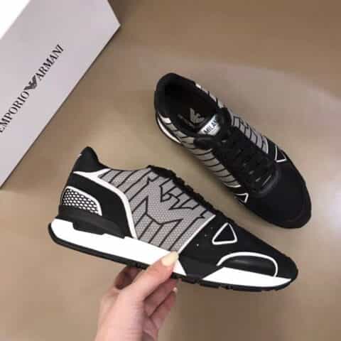 Armani 阿玛尼   撞色牛皮拼接透气帆布面奢潮运动鞋