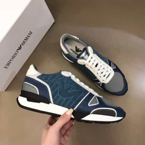 Armani 阿玛尼   撞色牛皮拼接透气帆布面奢潮运动鞋