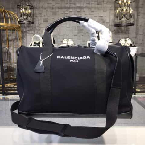 Balenciaga巴黎世家帆布配牛皮旅行袋