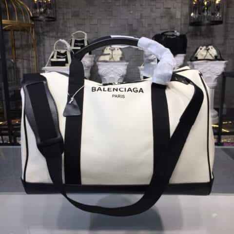 Balenciaga巴黎世家帆布配牛皮旅行袋