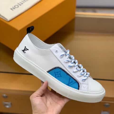 LV/路易威登   白色帆布和撞色Monogram印花男士运动鞋