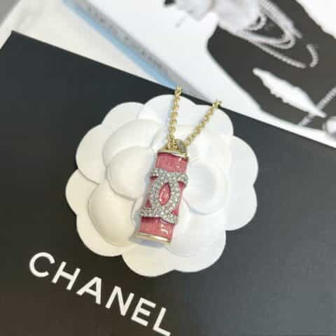 2021新款CHANEL香奈儿双c粉色水晶柱长项链毛衣链