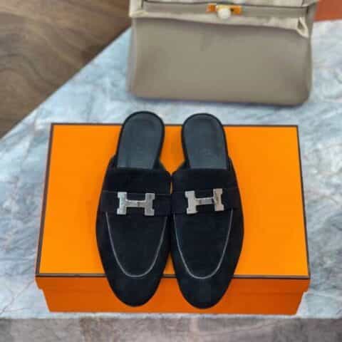 HERMES-爱马仕  法国羊京皮私人定制H家皮纹经典H扣半拖