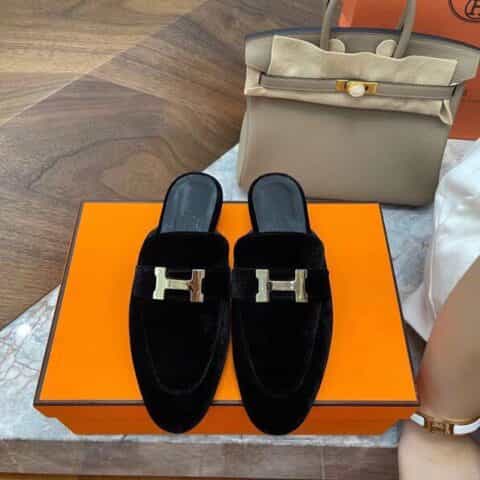 HERMES-爱马仕  法国羊京皮私人定制H家皮纹经典H扣半拖