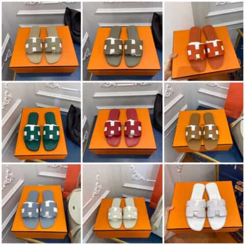 HERMES-爱马仕  原版意大利进口高密度真皮大底H家新做法经典拖鞋