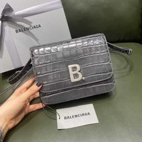 Balenciaga B.Small Bag 豆腐包 618156鳄鱼纹石墨灰色银扣