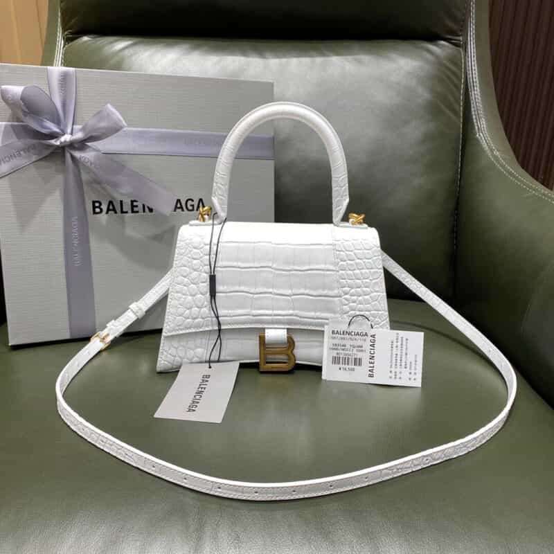 Balenciaga Hourglass X 鳄鱼纹沙漏包 593546白色金扣