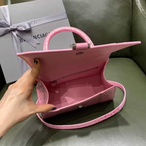 Balenciaga Hourglass S 鳄鱼纹沙漏包 593546樱花粉银扣