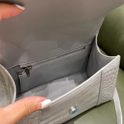 Balenciaga Hourglass S 鳄鱼纹沙漏包 593546灰色银扣