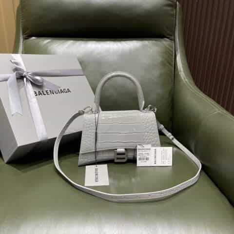Balenciaga Hourglass S 鳄鱼纹沙漏包 593546灰色银扣