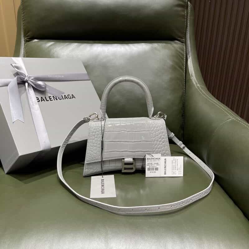 Balenciaga Hourglass S 鳄鱼纹沙漏包 593546灰色银扣