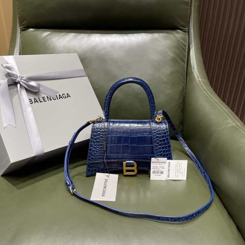 Balenciaga Hourglass S 鳄鱼纹沙漏包 593546宝蓝色金扣